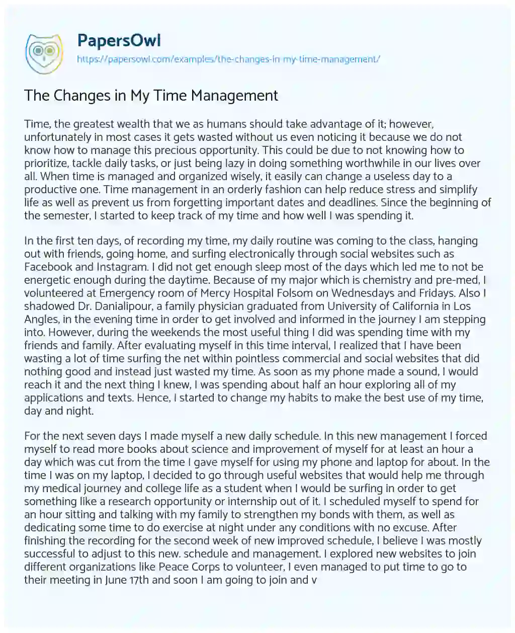 Essay on The Changes in my Time Management