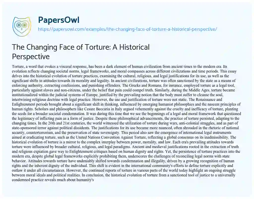 Essay on The Changing Face of Torture: a Historical Perspective