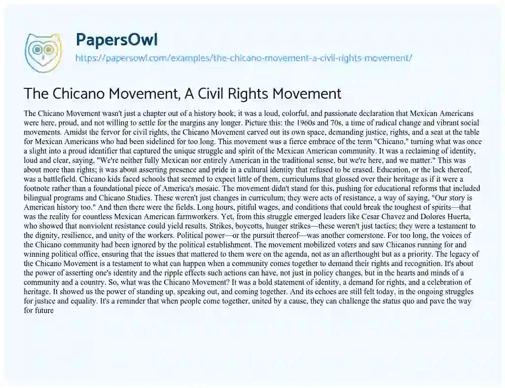 Essay on The Chicano Movement, a Civil Rights Movement