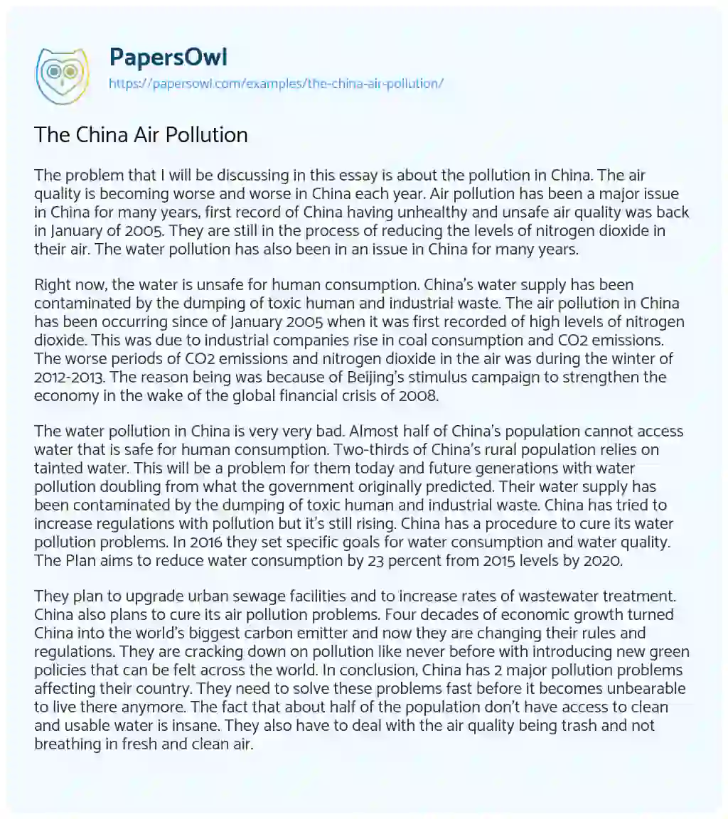 Essay on The China Air Pollution
