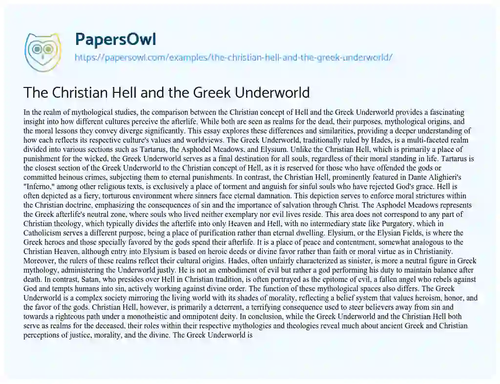 Essay on The Christian Hell and the Greek Underworld