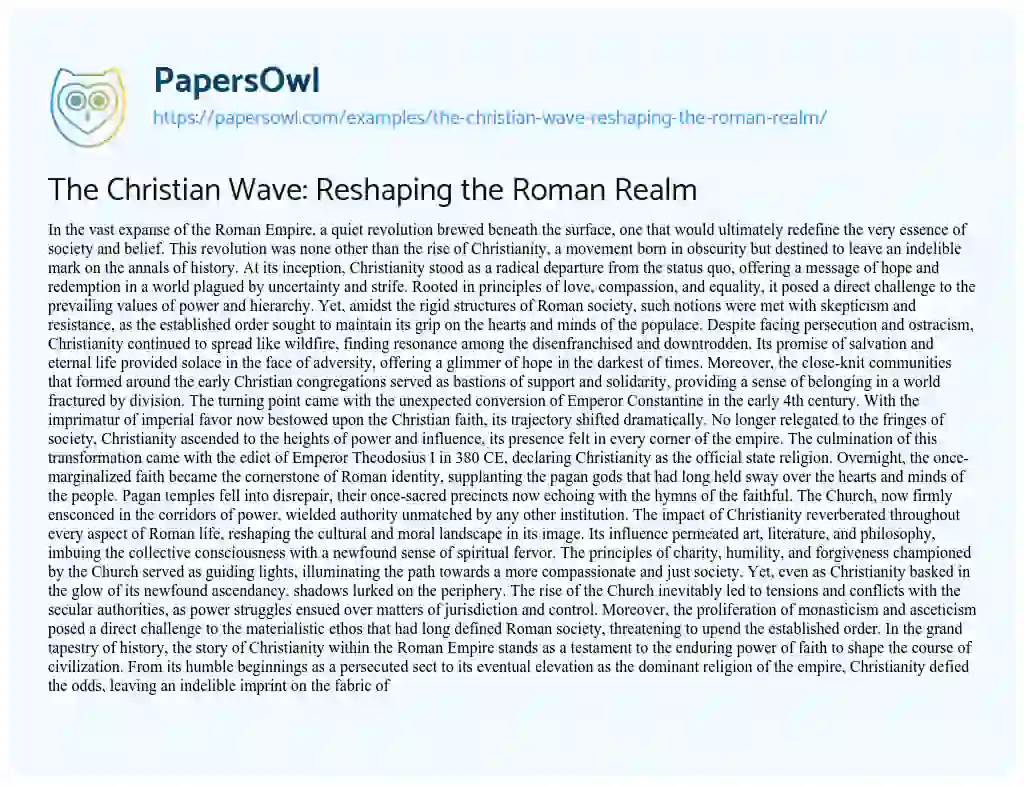 Essay on The Christian Wave: Reshaping the Roman Realm