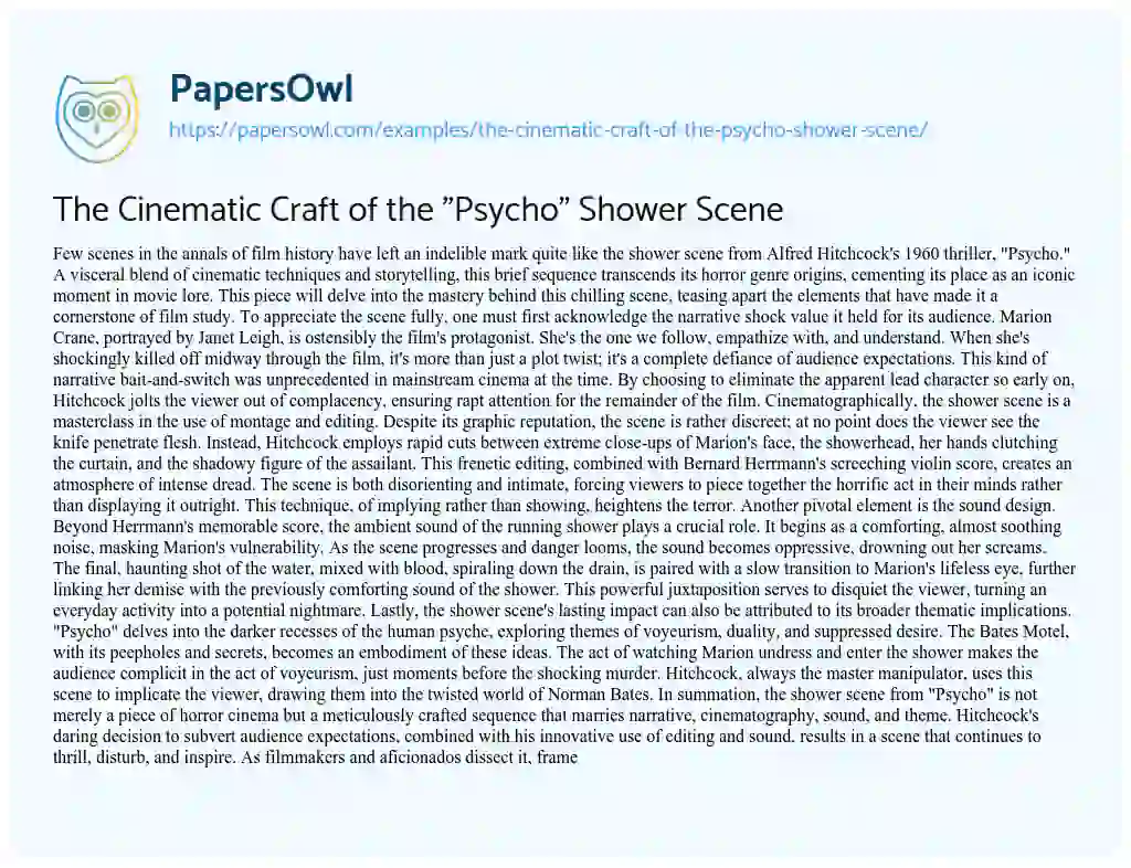 Essay on The Cinematic Craft of the “Psycho” Shower Scene