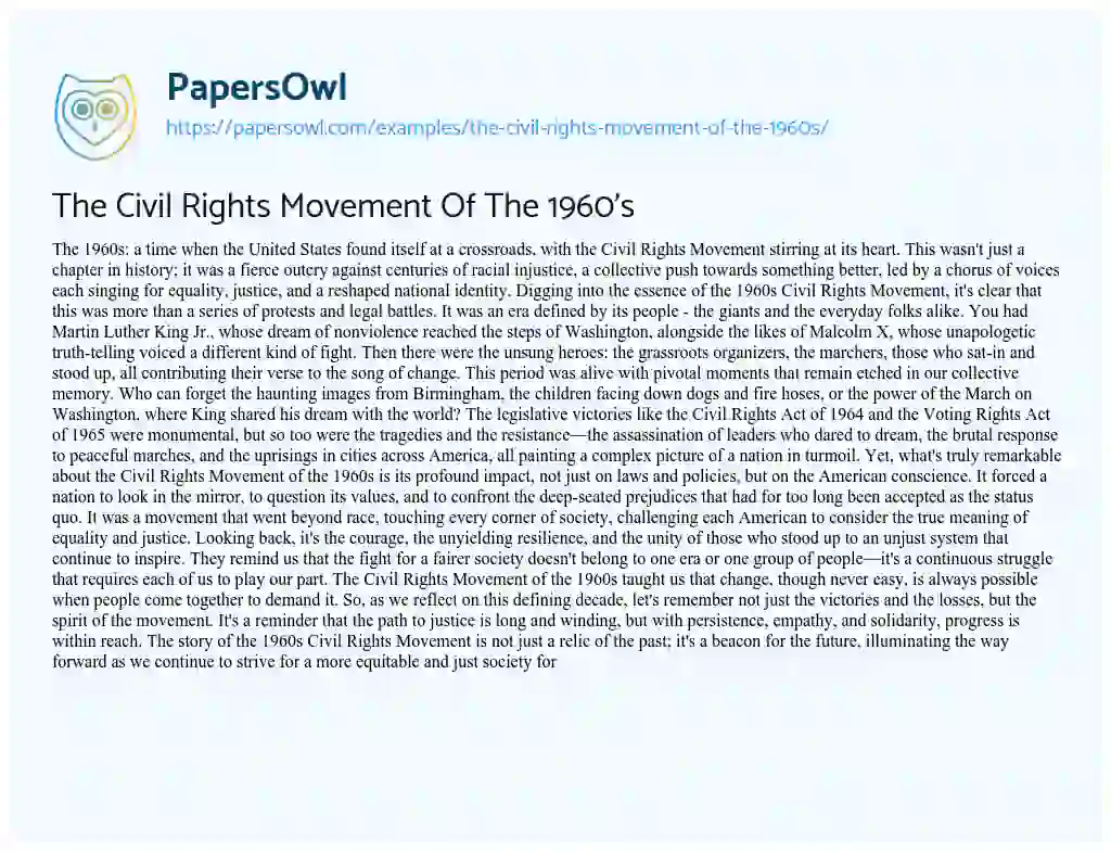 Essay on The Civil Rights Movement of the 1960’s