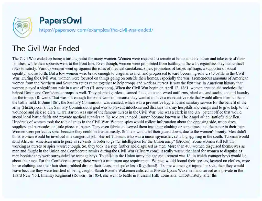 Essay on The Civil War Ended
