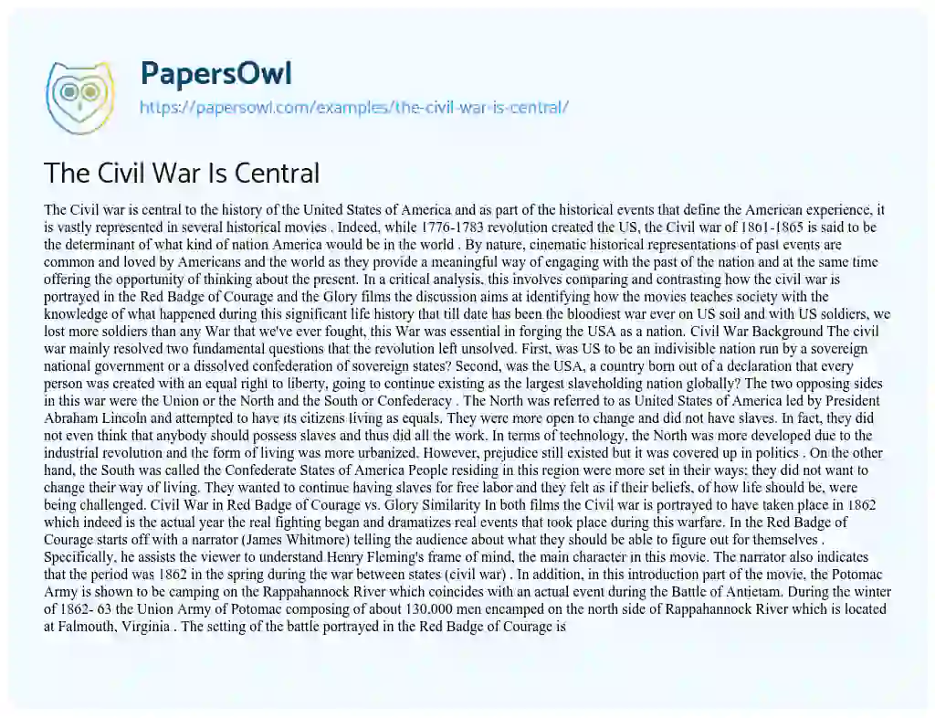 The Civil War is Central essay