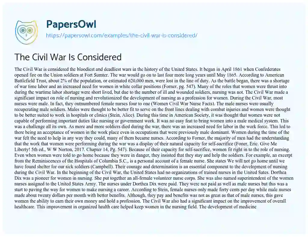 Essay on The Civil War is Considered