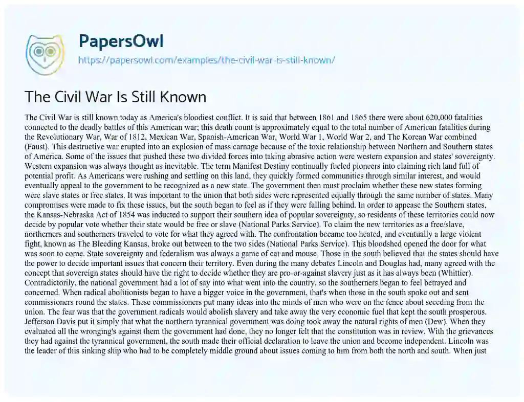Essay on The Civil War is Still Known
