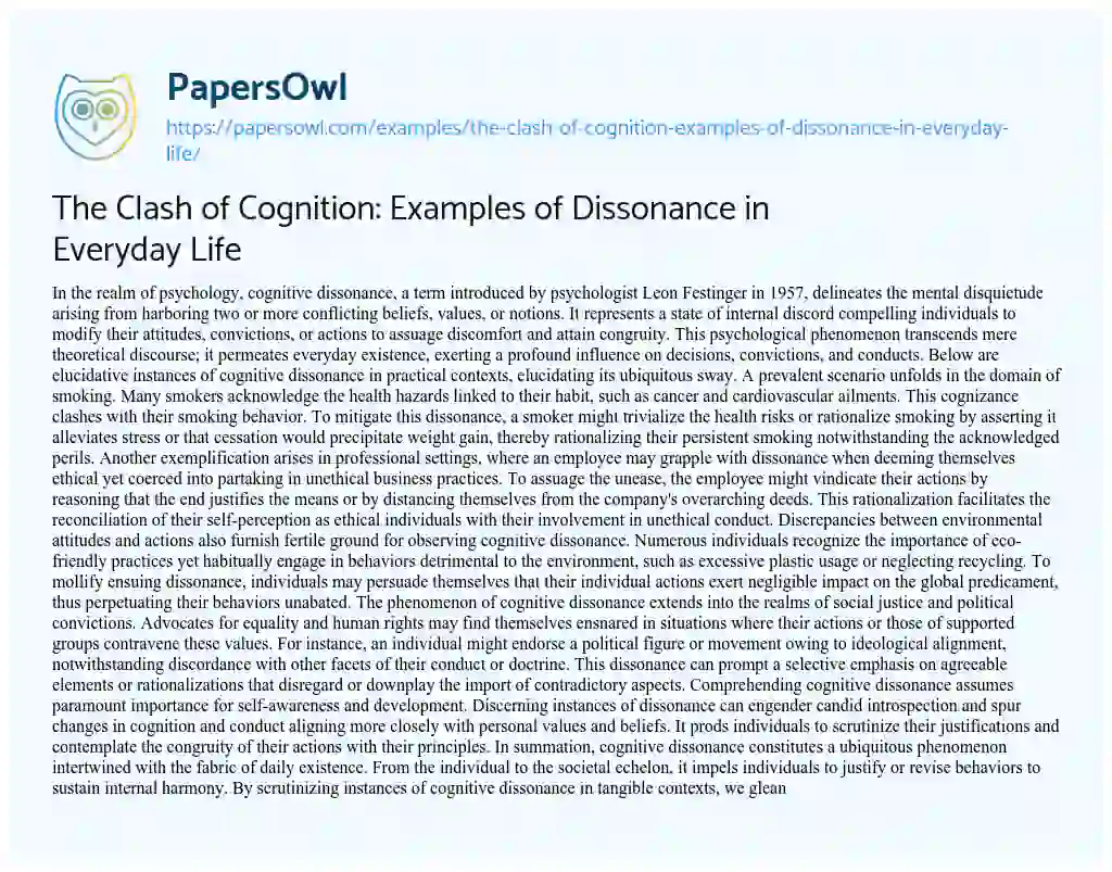 Essay on The Clash of Cognition: Examples of Dissonance in Everyday Life