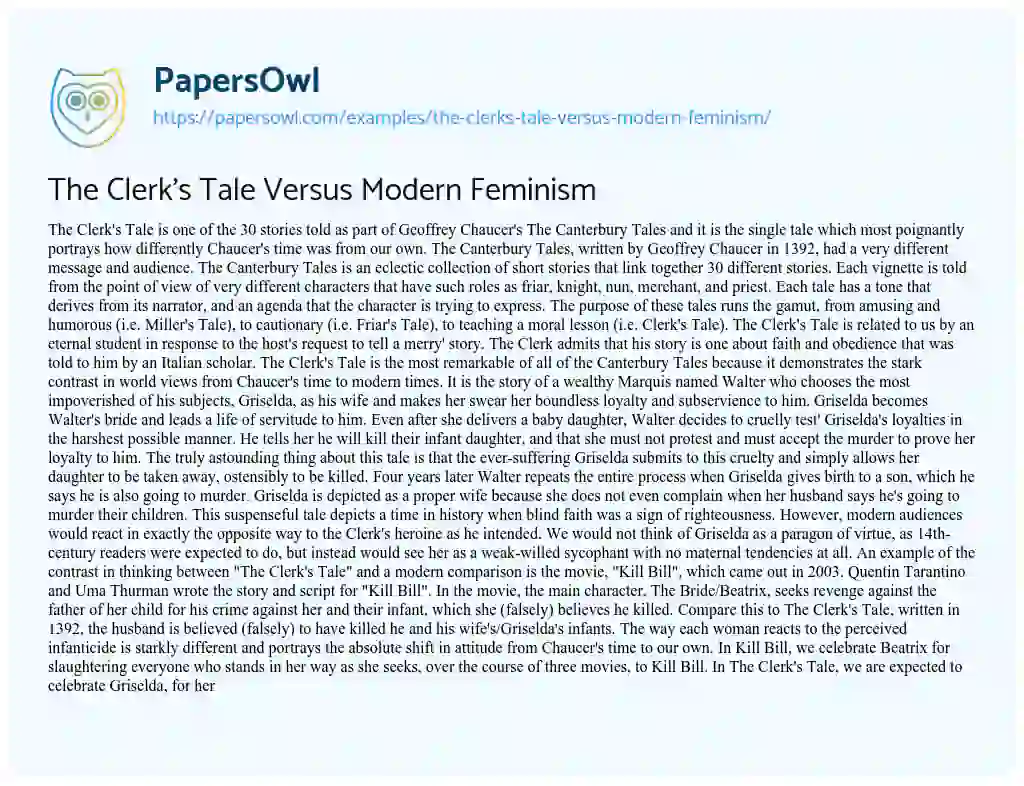 Essay on The Clerk’s Tale Versus Modern Feminism