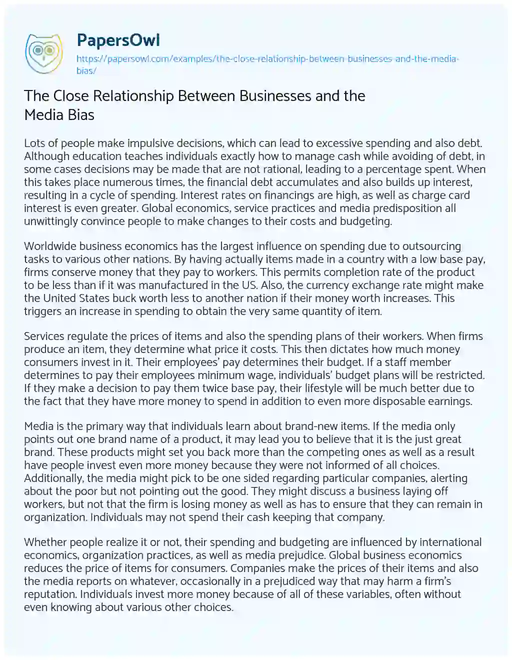Essay on The Close Relationship between Businesses and the Media Bias