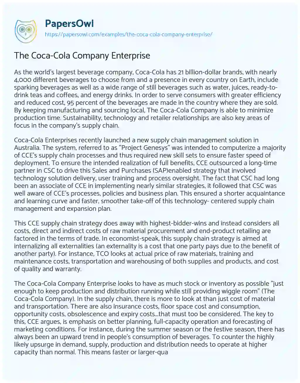 Essay on The Coca-Cola Company Enterprise