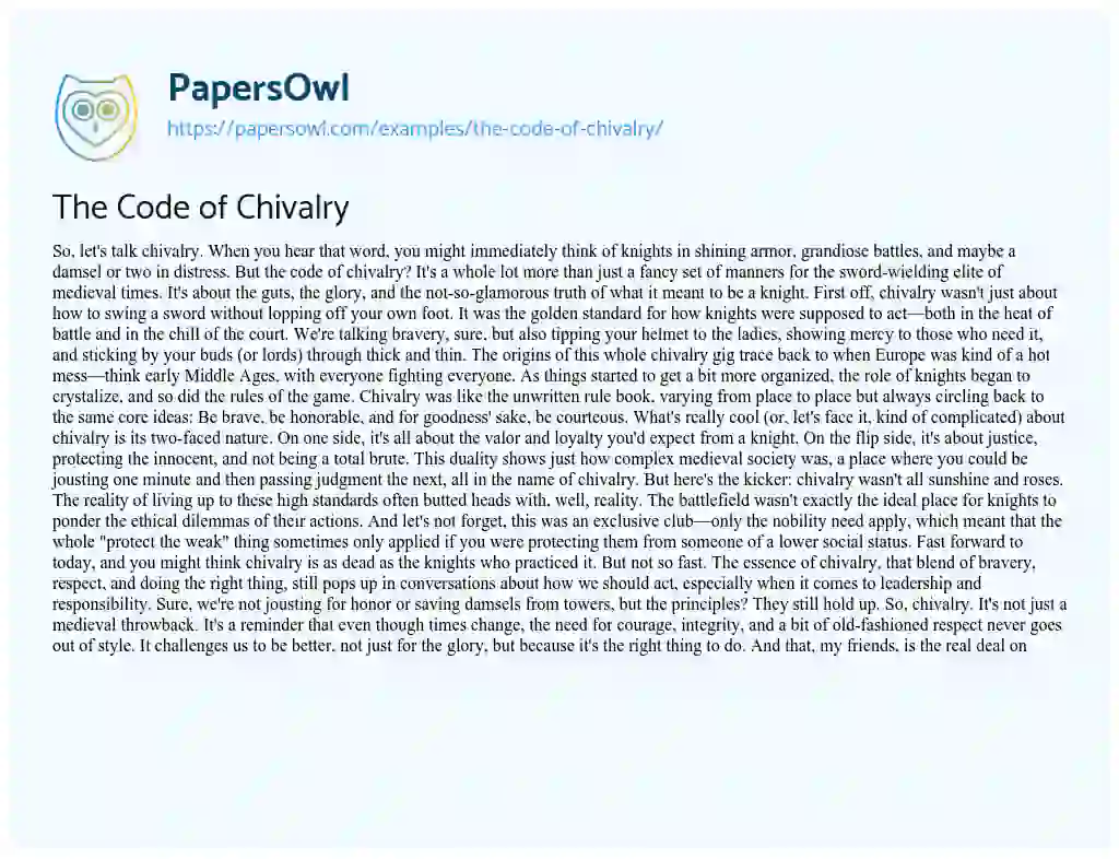 Essay on The Code of Chivalry