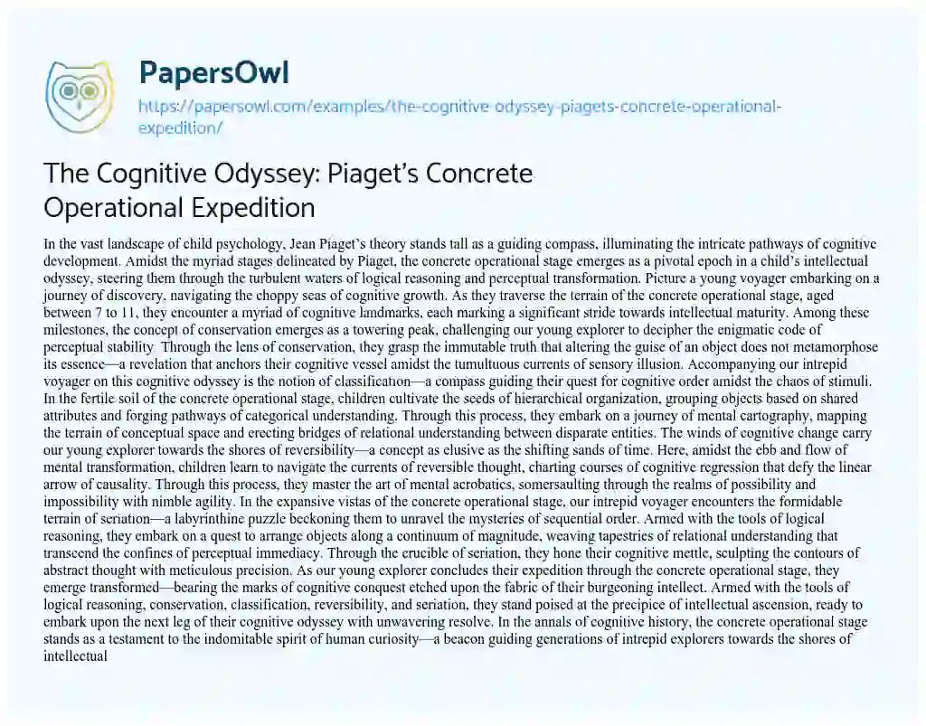 Essay on The Cognitive Odyssey: Piaget’s Concrete Operational Expedition