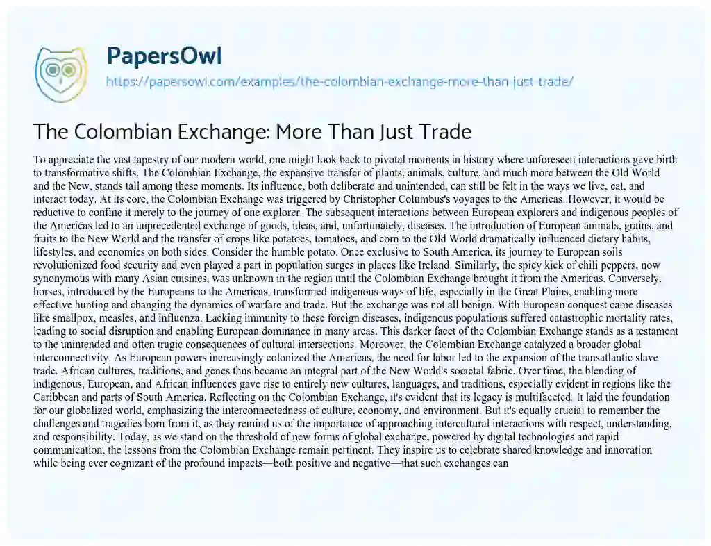 Essay on The Colombian Exchange: more than Just Trade