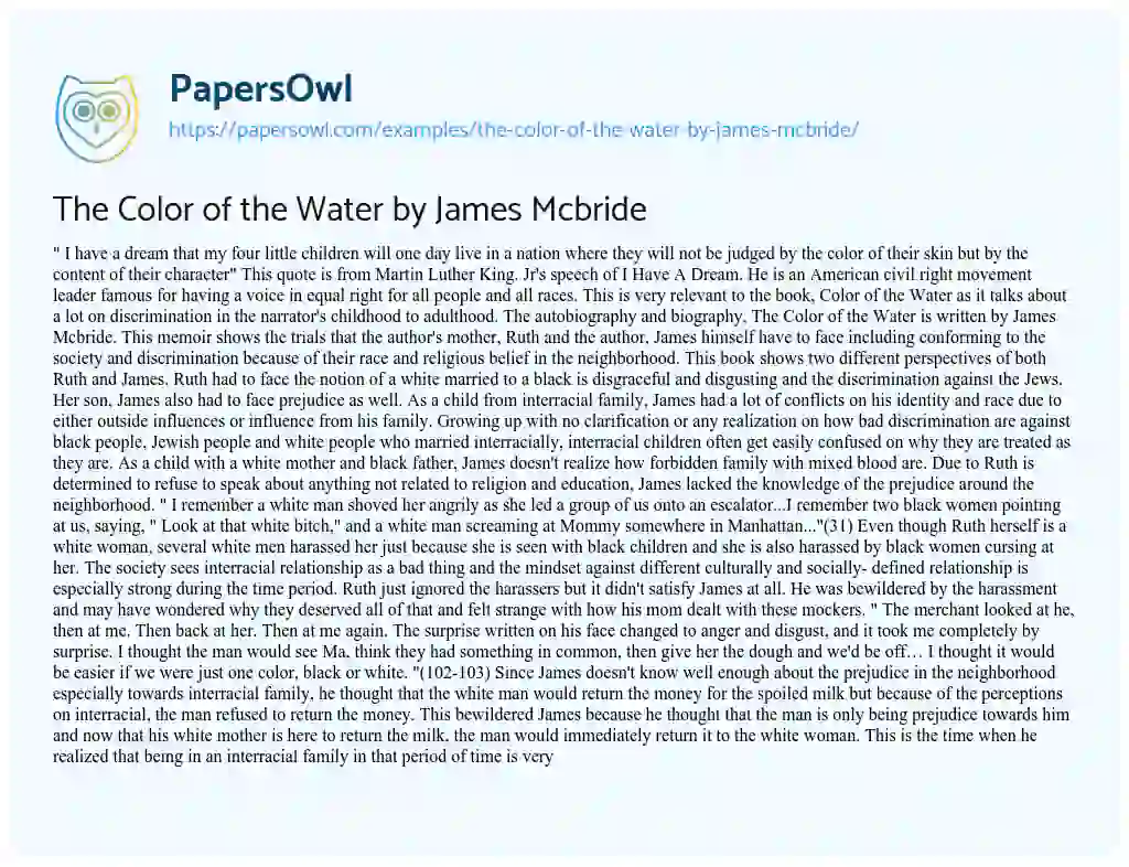 Essay on The Color of the Water by James Mcbride