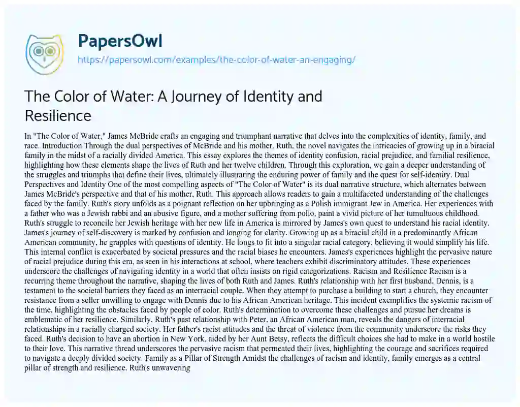 Essay on The Color of Water an Engaging