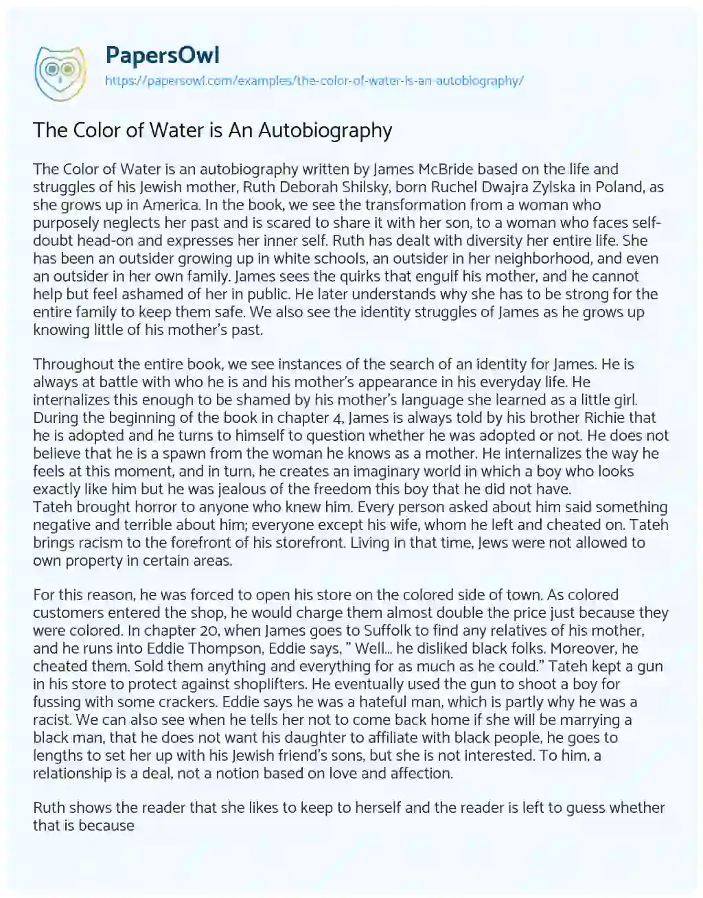the color of water essay