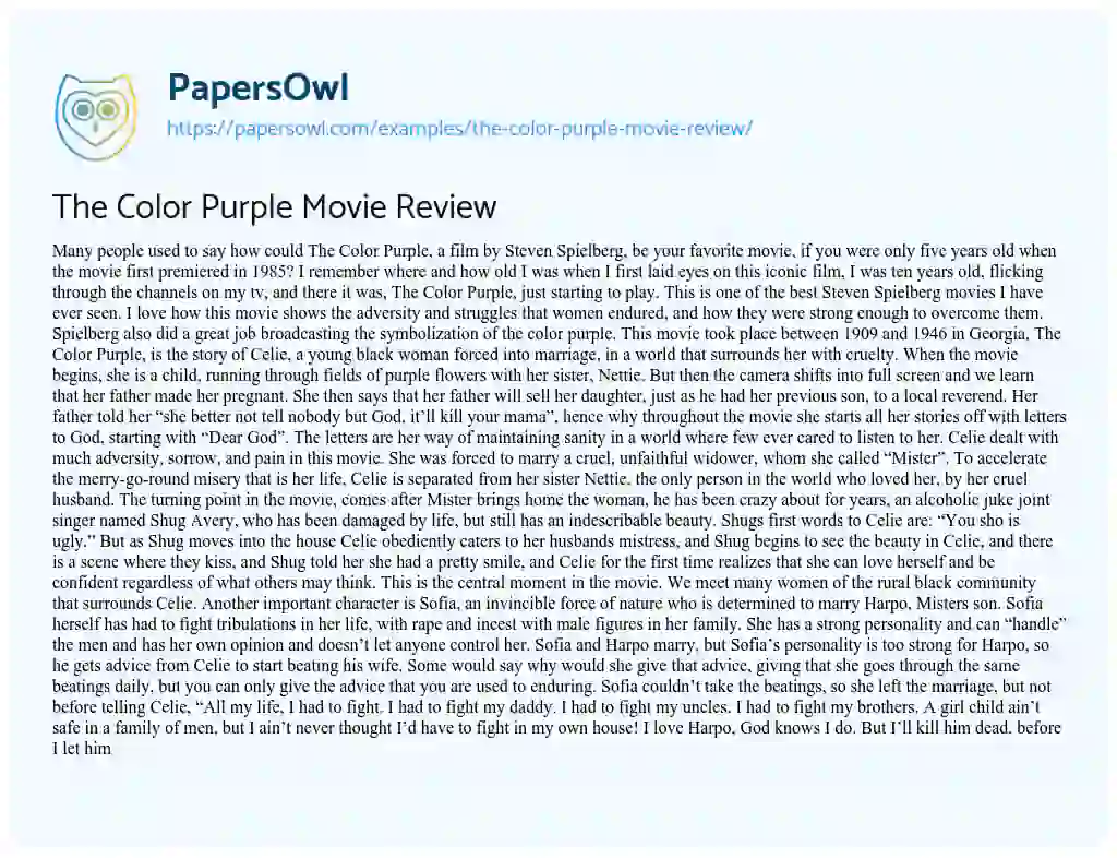 Essay on The Color Purple Movie Review