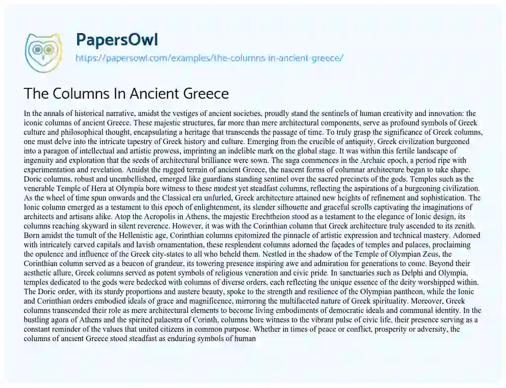 Essay on The Columns in Ancient Greece