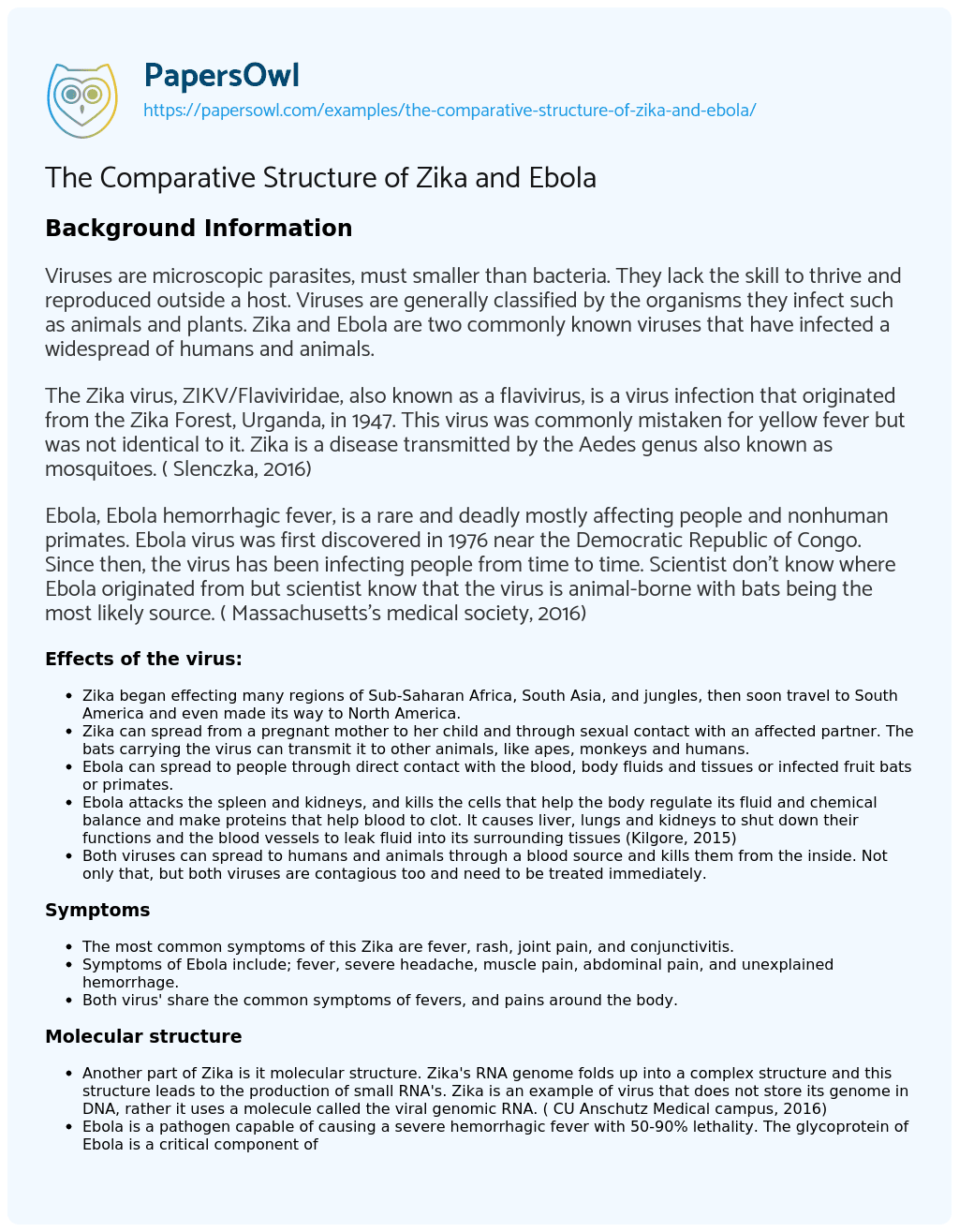 Essay on The Comparative Structure of Zika and Ebola