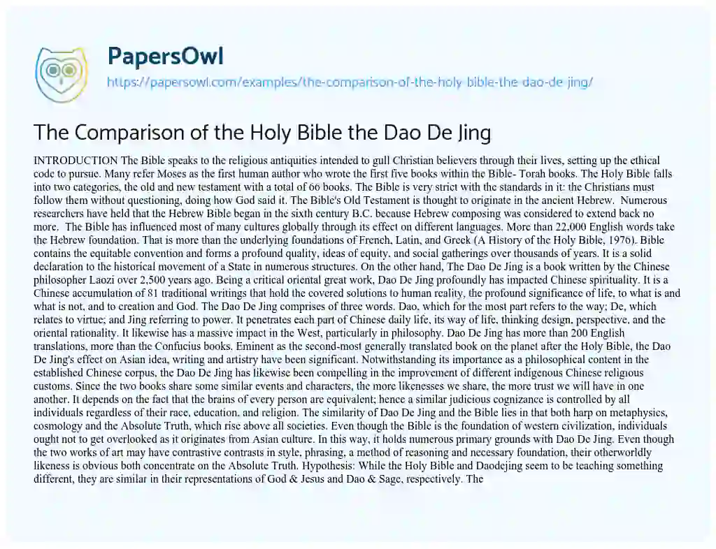 Essay on The Comparison of the Holy Bible the Dao De Jing