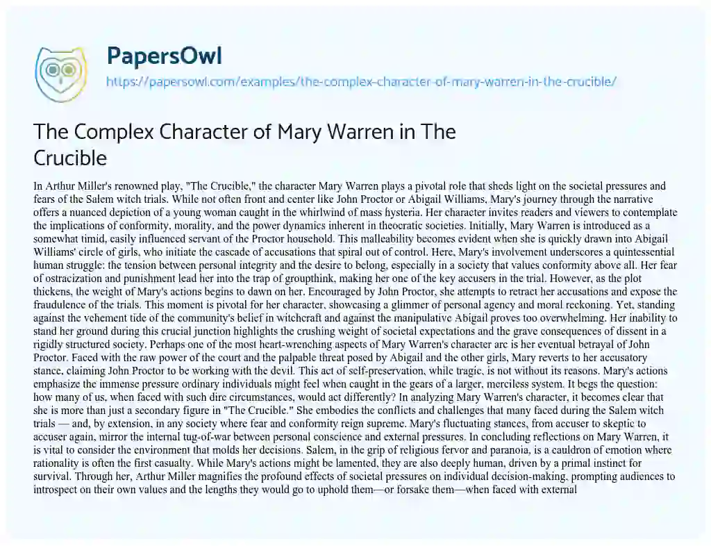 Essay on The Complex Character of Mary Warren in the Crucible