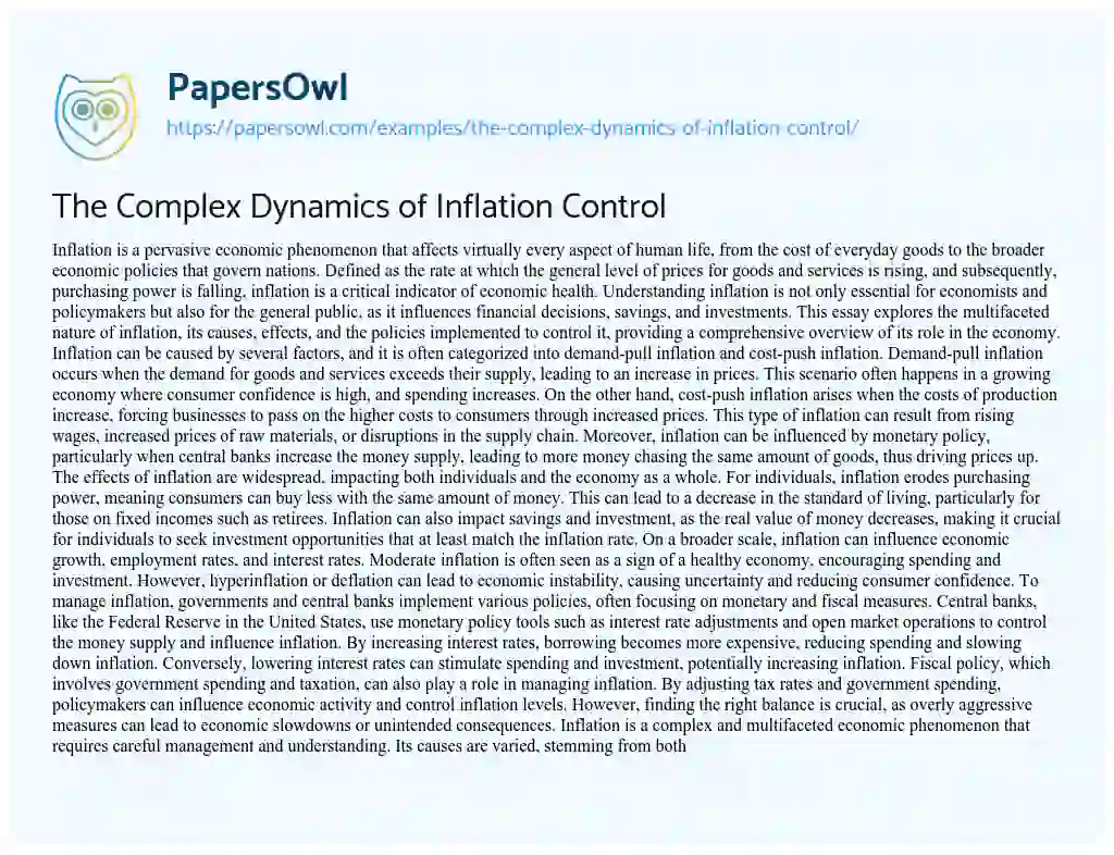 Essay on The Complex Dynamics of Inflation Control