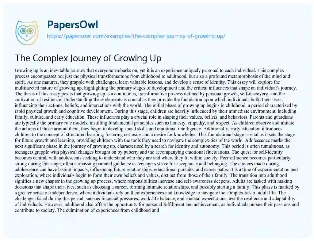 Essay on The Complex Journey of Growing Up