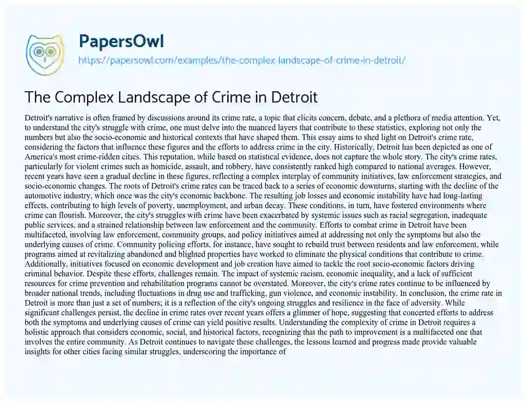 Essay on The Complex Landscape of Crime in Detroit