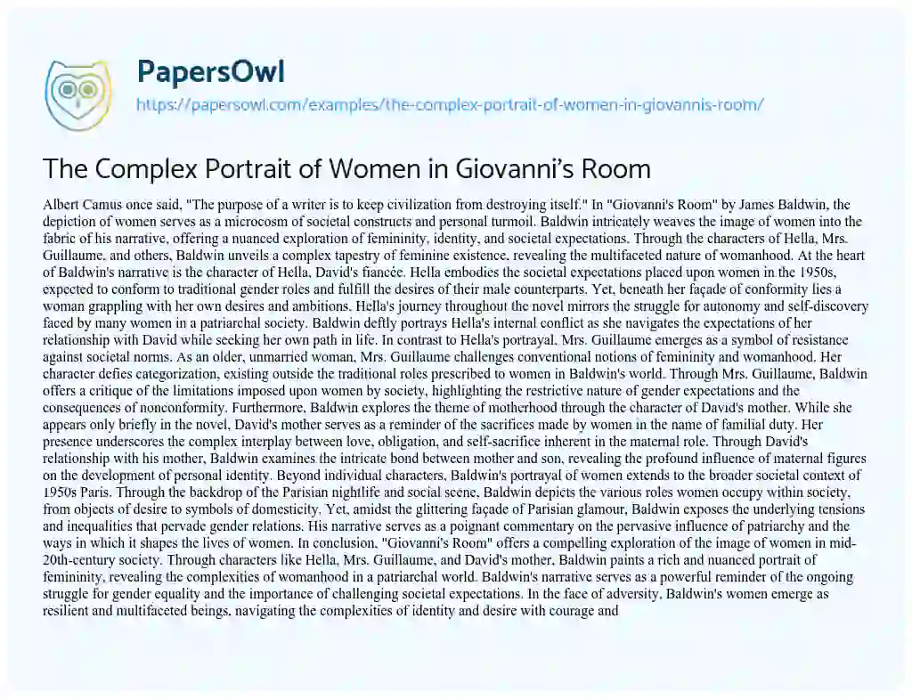 Essay on The Complex Portrait of Women in Giovanni’s Room
