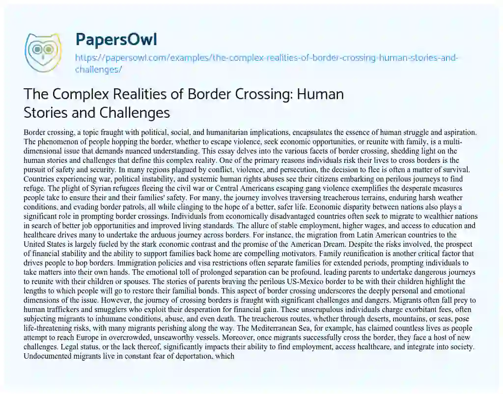 Essay on The Complex Realities of Border Crossing: Human Stories and Challenges