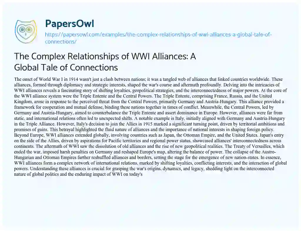 Essay on The Complex Relationships of WWI Alliances: a Global Tale of Connections