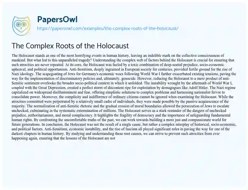 Essay on The Complex Roots of the Holocaust