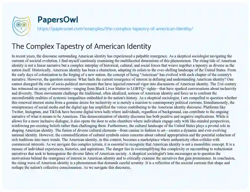 Essay on The Complex Tapestry of American Identity