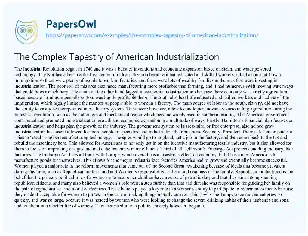 Essay on The Complex Tapestry of American Industrialization