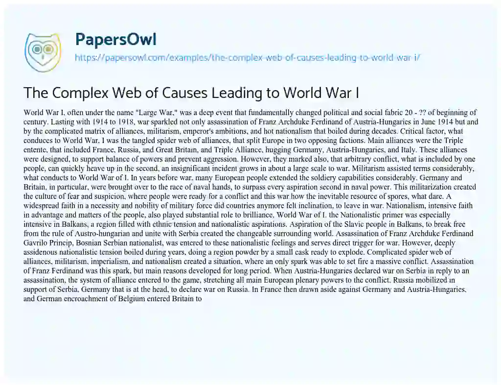 Essay on The Complex Web of Causes Leading to World War i