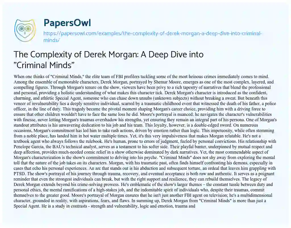 Essay on The Complexity of Derek Morgan: a Deep Dive into “Criminal Minds”