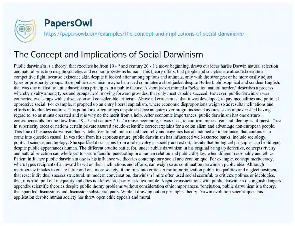 The Concept and Implications of Social Darwinism - Free Essay Example ...