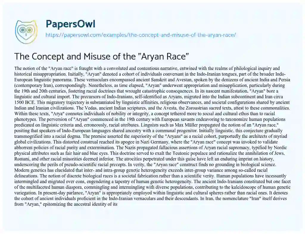 Essay on The Concept and Misuse of the “Aryan Race”