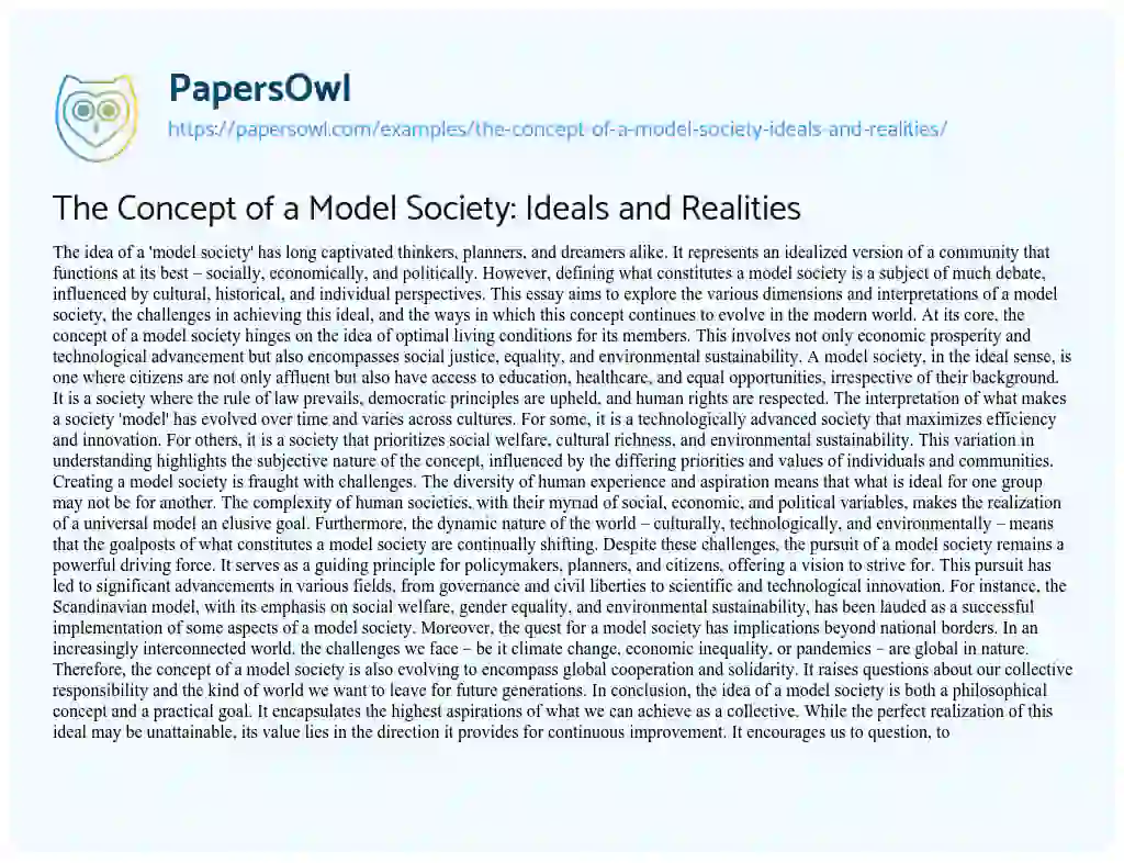Essay on The Concept of a Model Society: Ideals and Realities