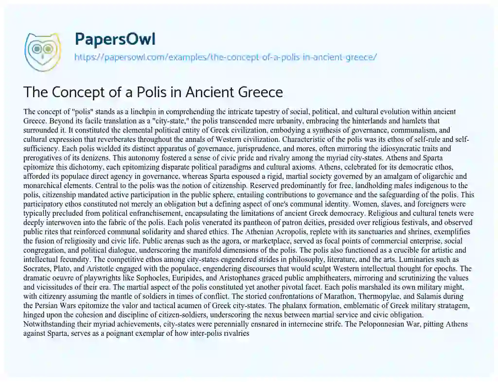 Essay on The Concept of a Polis in Ancient Greece