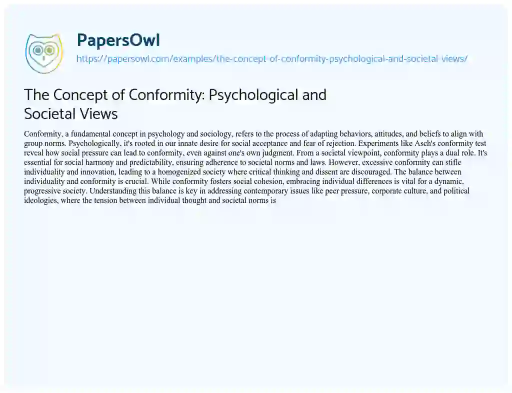 Essay on The Concept of Conformity: Psychological and Societal Views