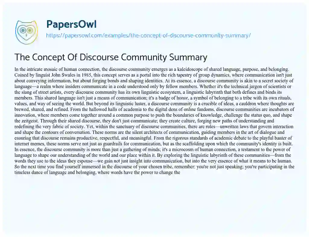 Essay on The Concept of Discourse Community Summary