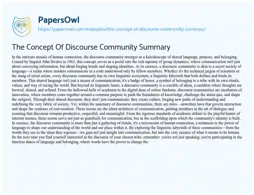 Essay on The Concept Of Discourse Community Summary