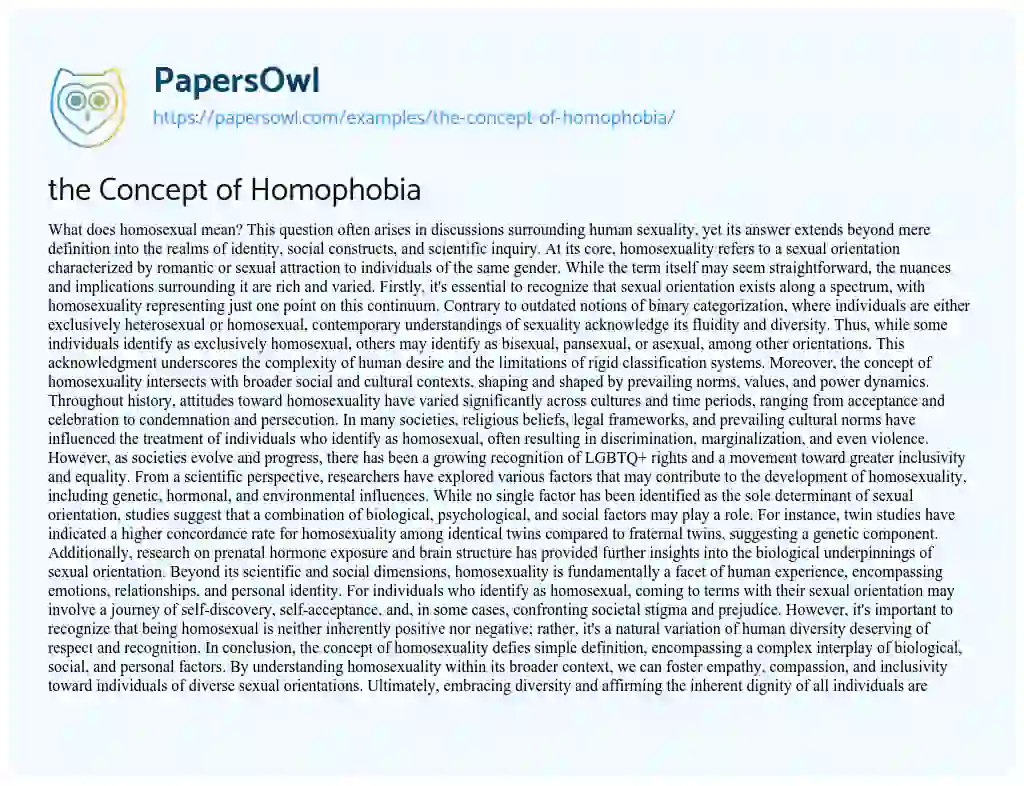 Essay on the Concept of Homophobia