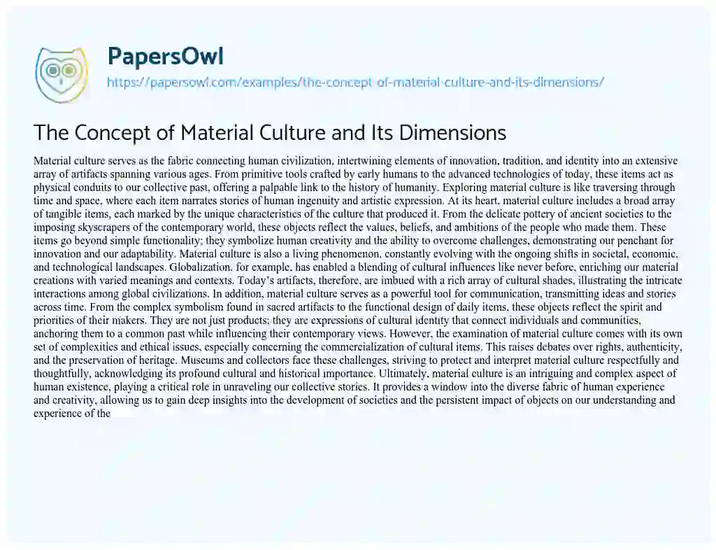Essay on The Concept of Material Culture and its Dimensions