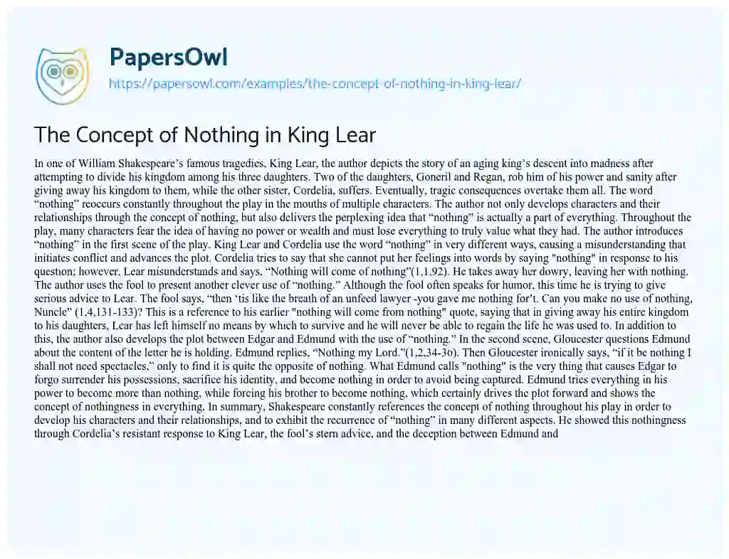 Essay on The Concept of Nothing in King Lear