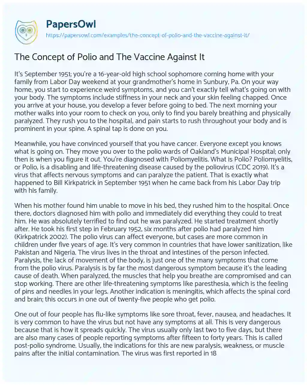 Essay on The Concept of Polio and the Vaccine against it