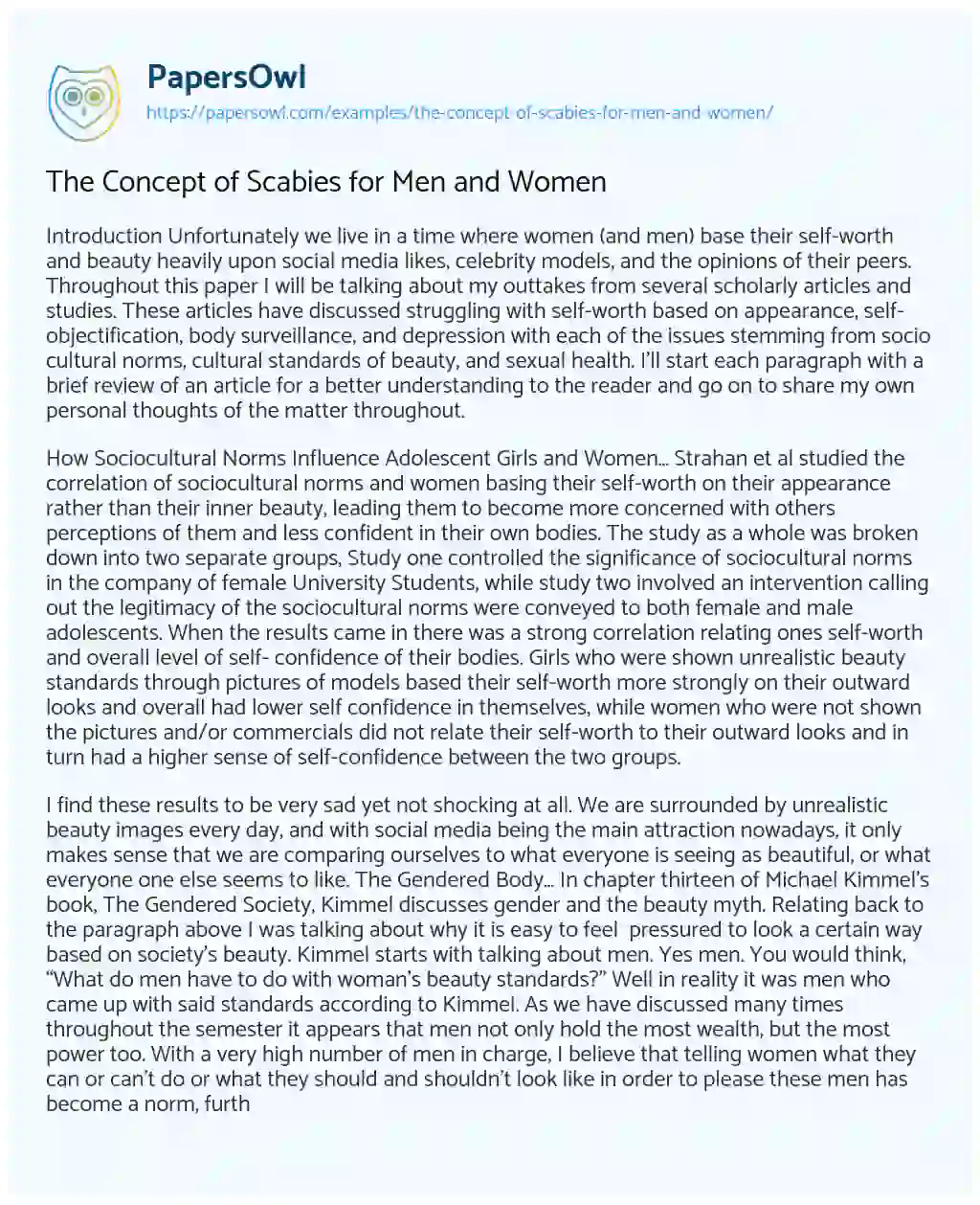 Essay on The Concept of Scabies for Men and Women